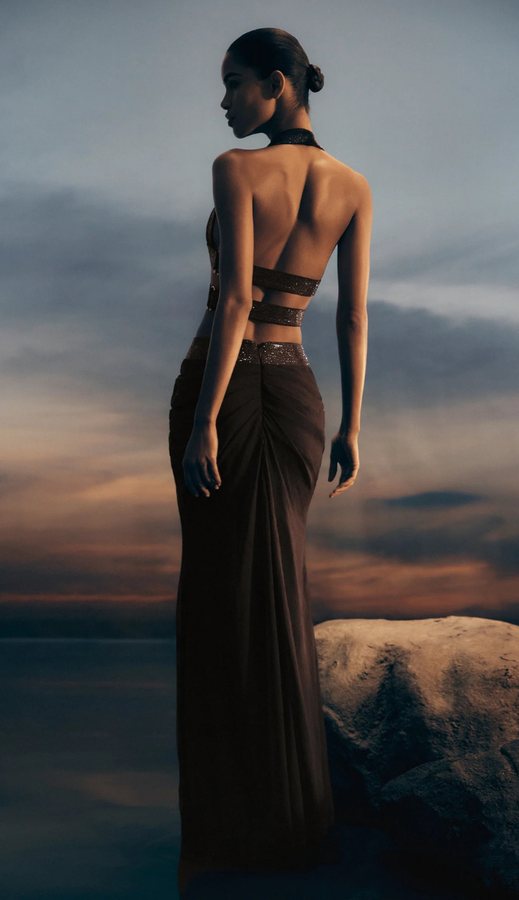 Juliette Brown Diamanté Skirt Set