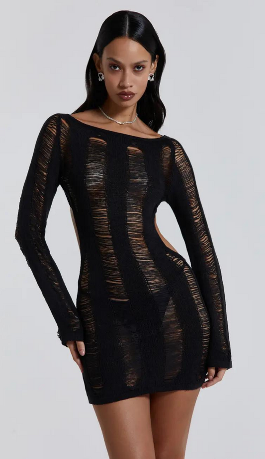 Iris Shredded Black Dress