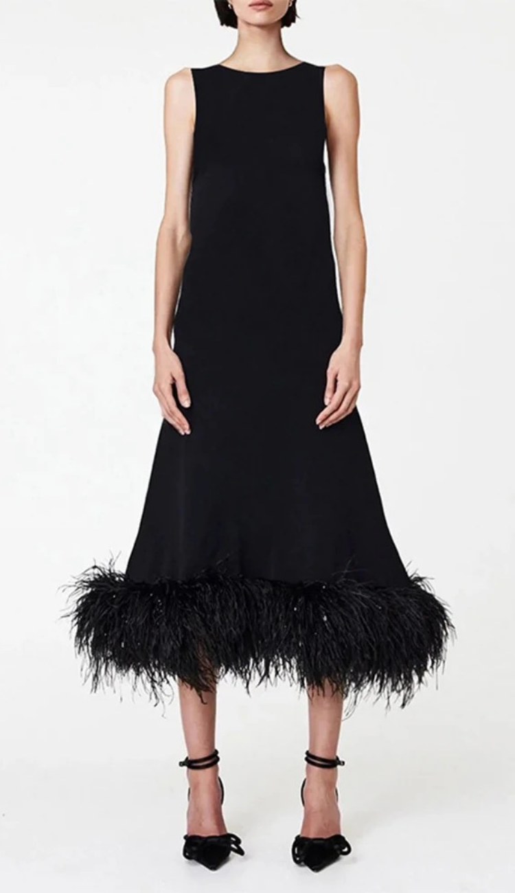 Arabella Plumes Midi Dress