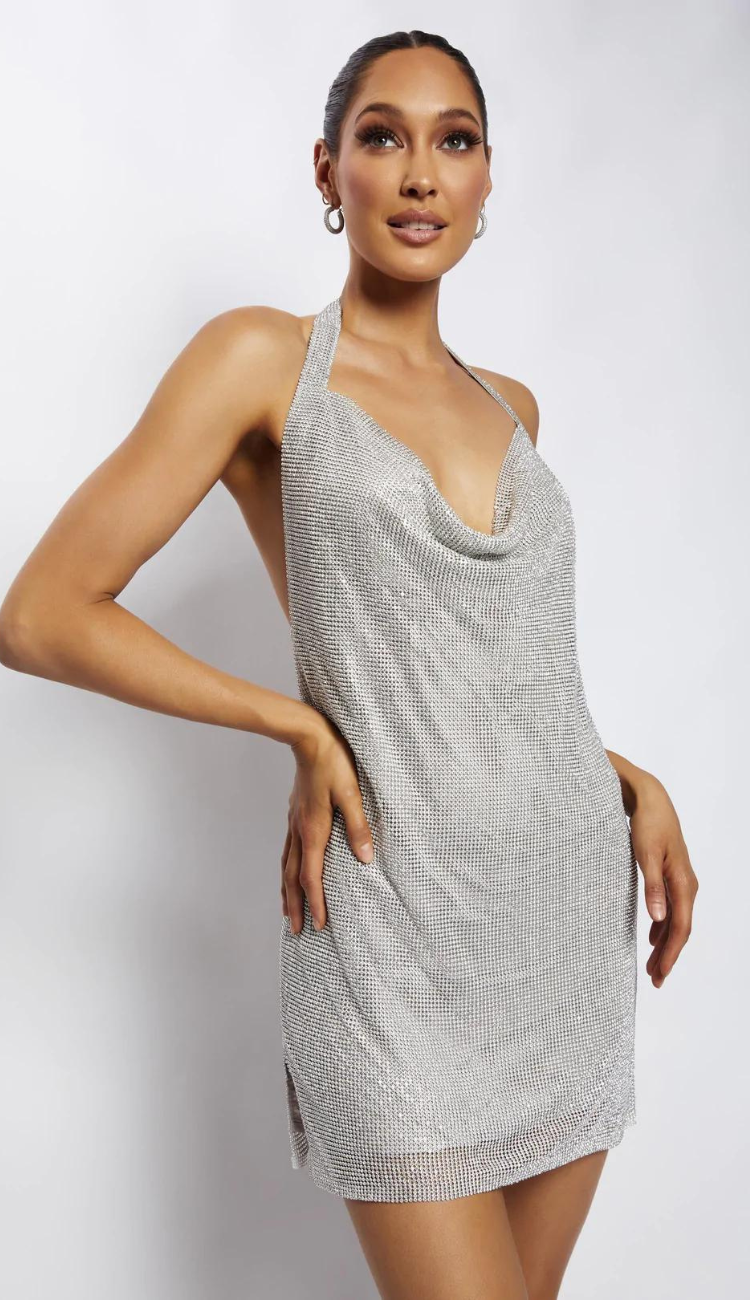 Isla Mesh Mini Dress in Silver