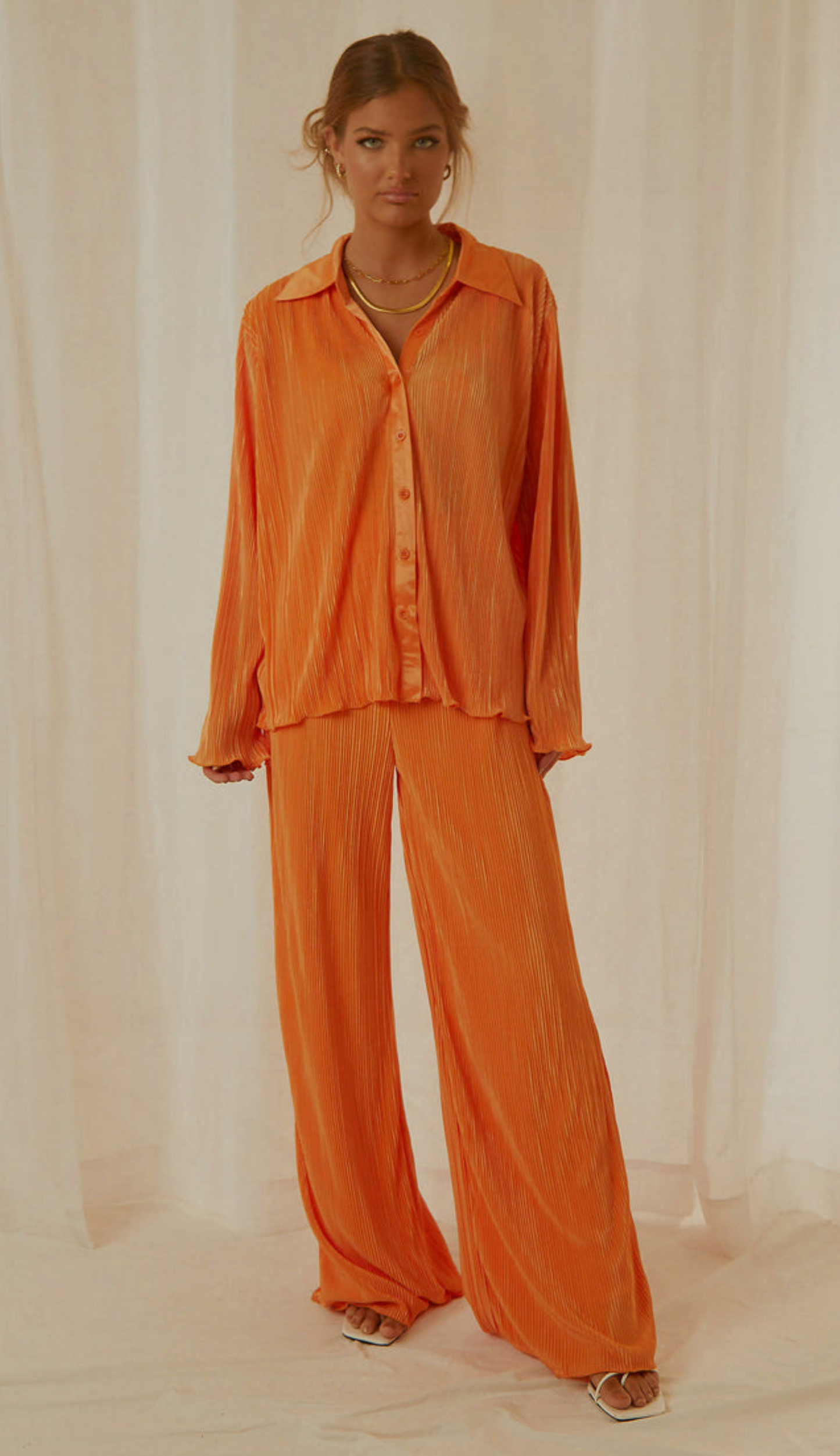 Tali Orange Pleated Set