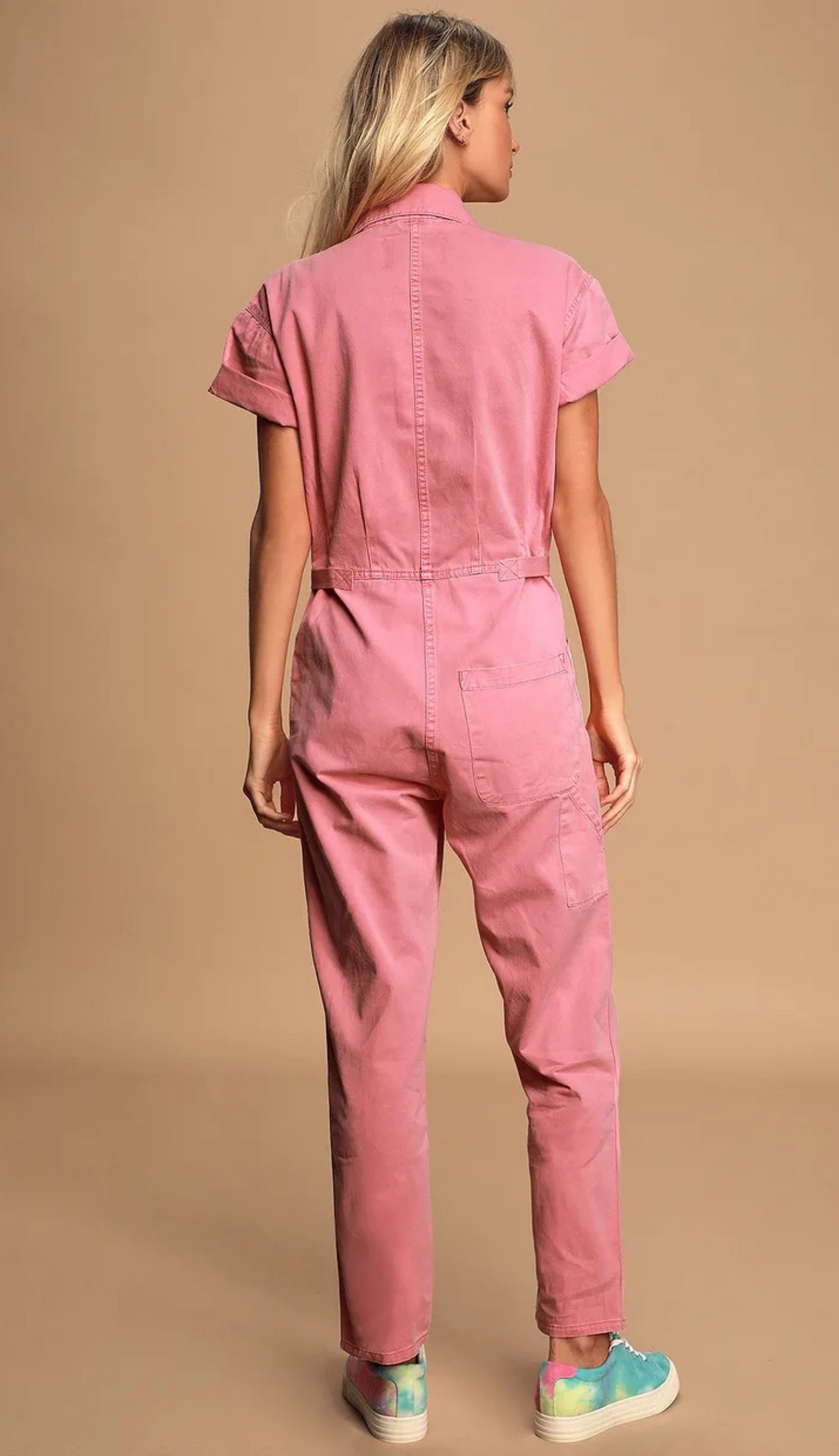 Olivia Denim Jumpsuit in Candy Pink