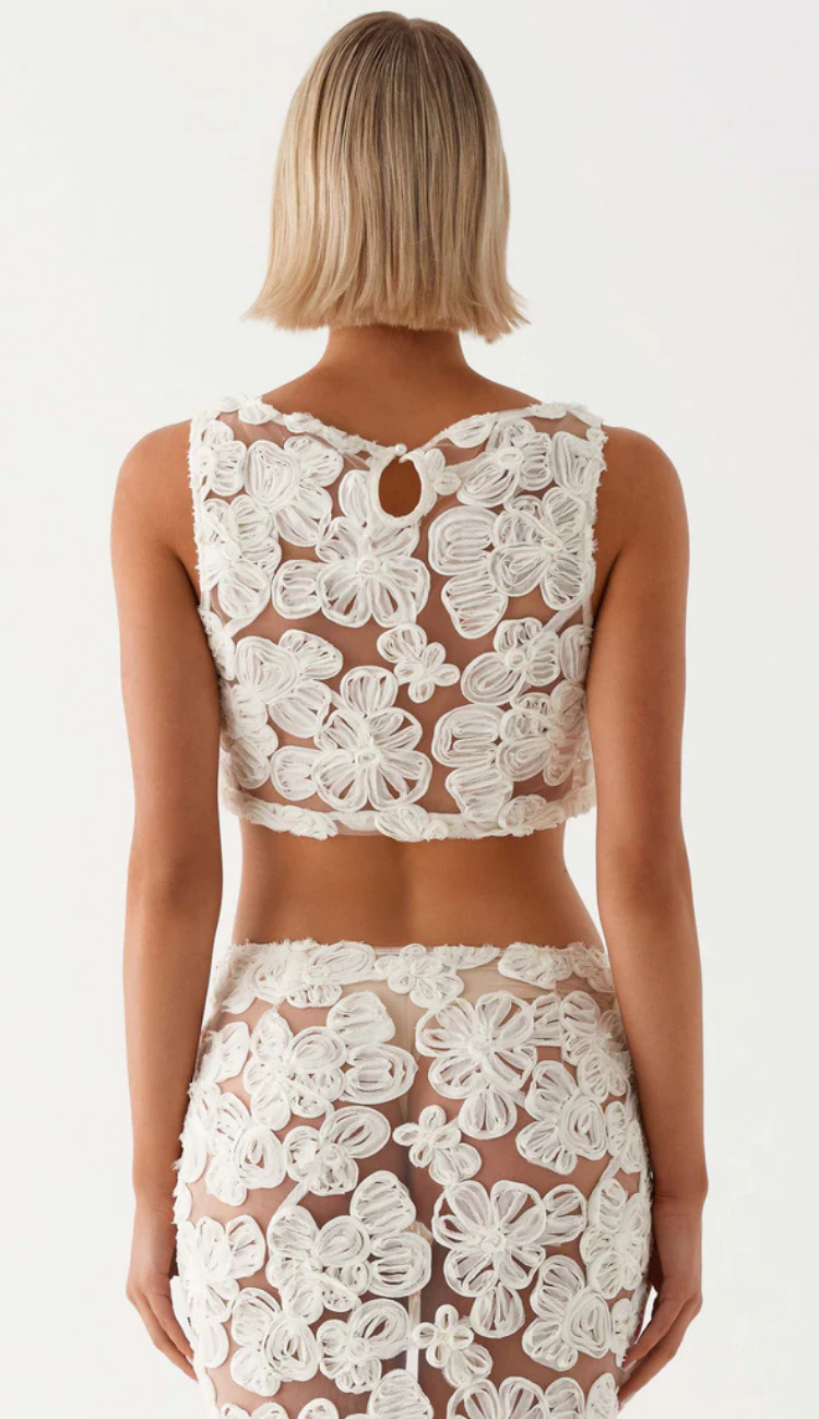 Viviana White Floral Skirt Set