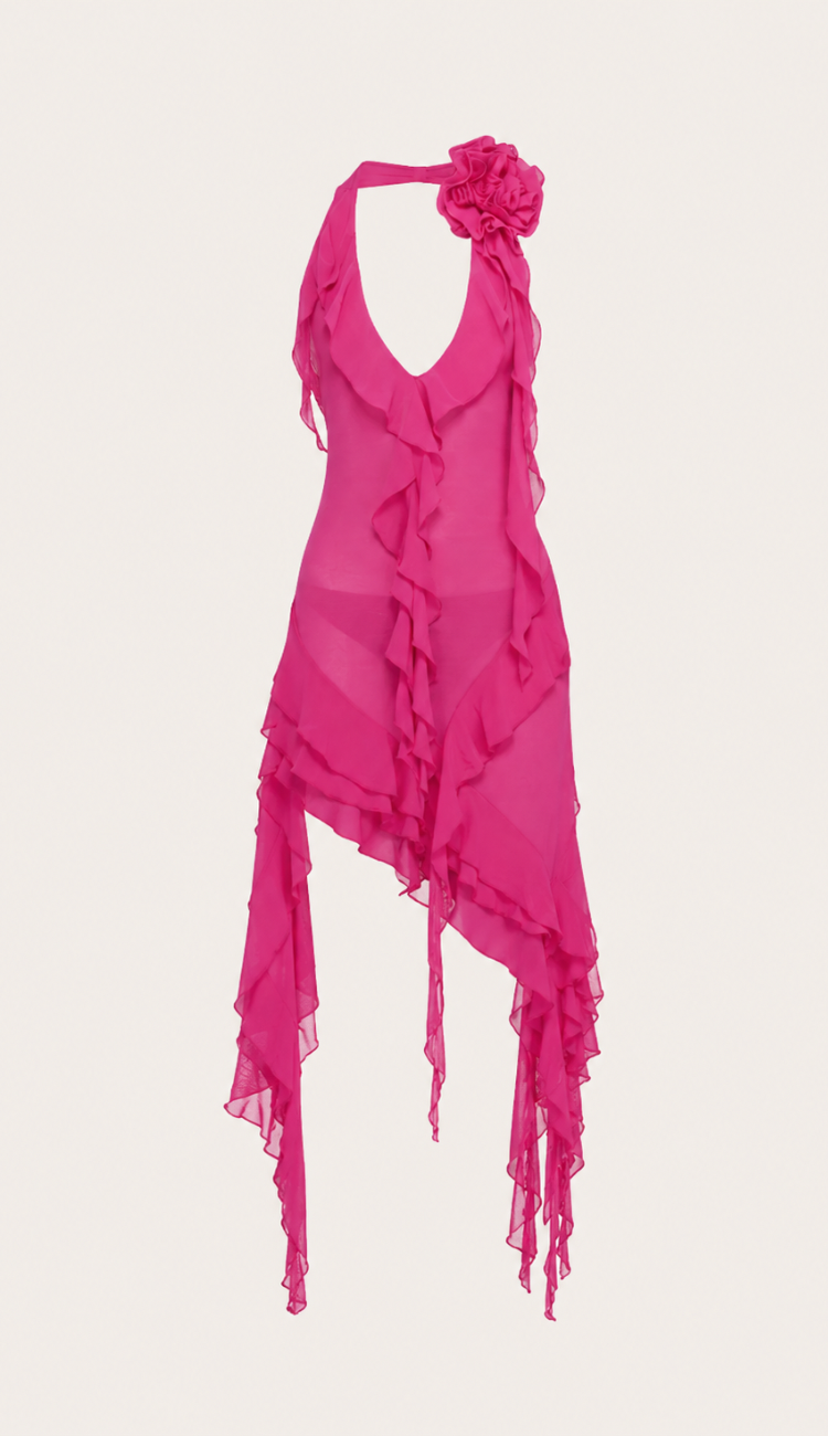 Mayla Pink Mesh Ruffle Dress