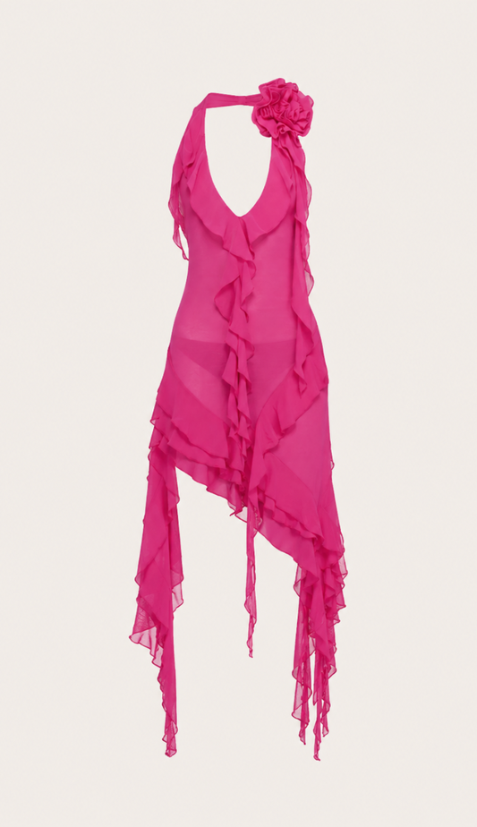 Mayla Pink Mesh Ruffle Dress