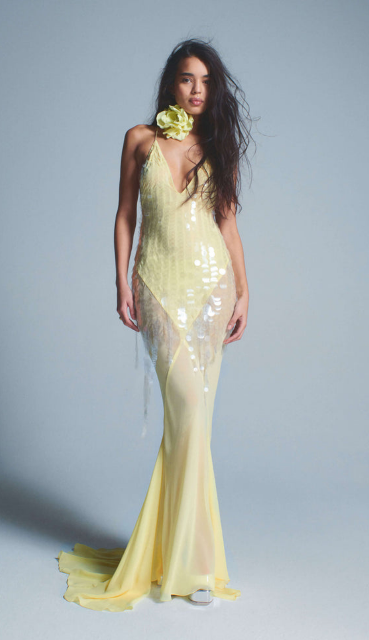 Vanya Sequin Yellow Maxi Dress