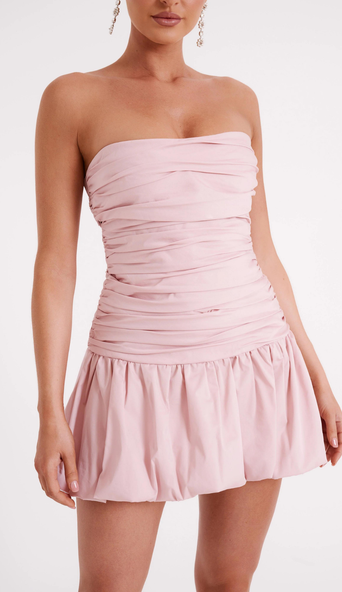 Alya Baby Pink Ruched Mini Dress