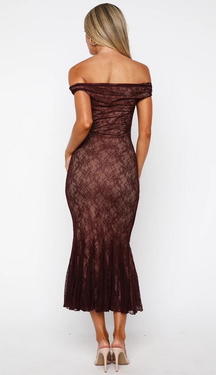 Elle Brown Off Shoulder Maxi Dress