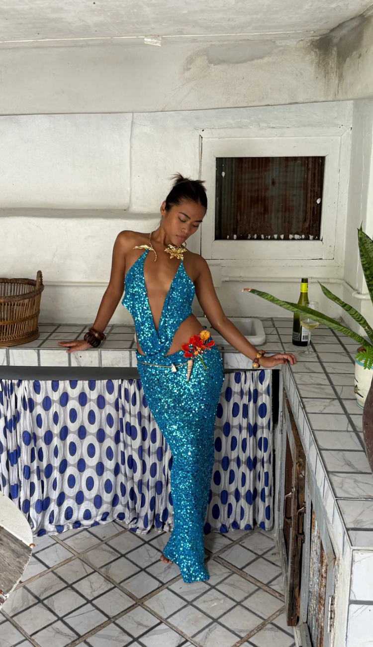 Lenis Blue Glitter Skirt Set