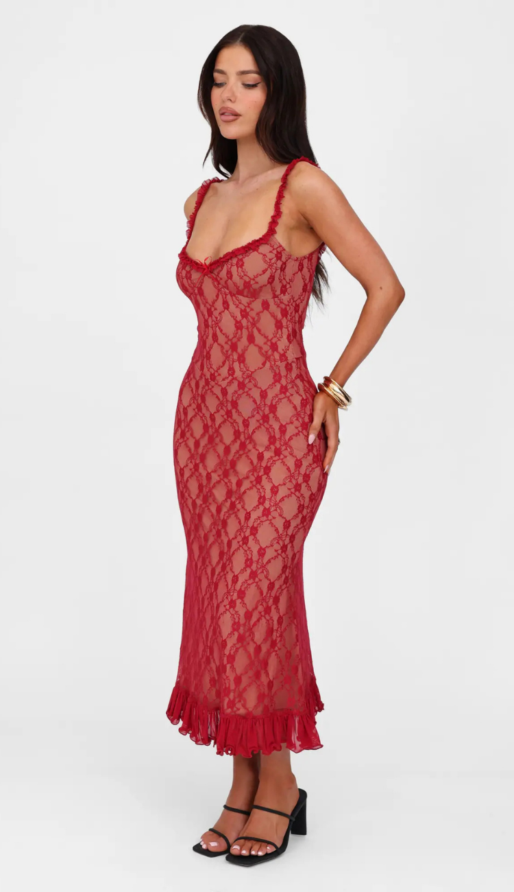 Raven Red Lace Midi Dress