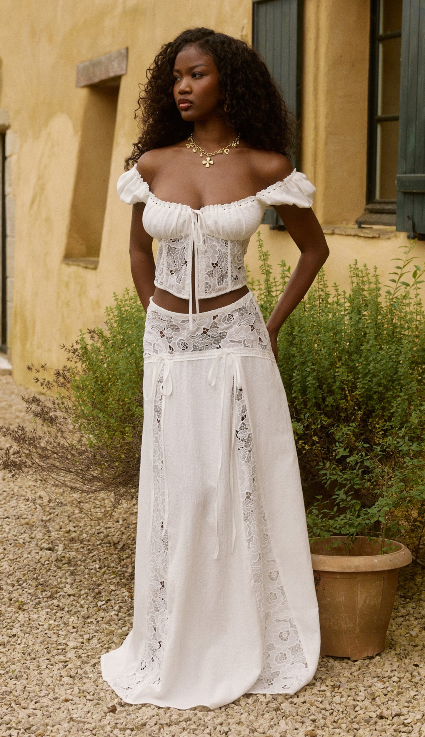 Violet White Skirt Set