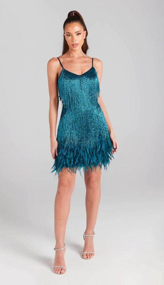 Catalina Teal Fringe Dress