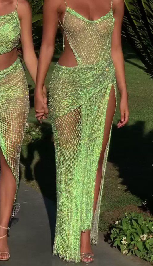 Sabrina Green Sheer Maxi Dress