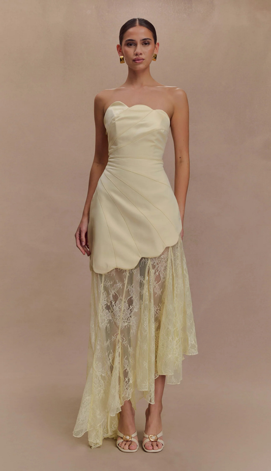 Simona Yellow Lace Maxi Dress