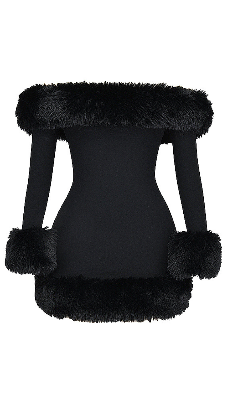 Cesca Fur Black Mini Dress