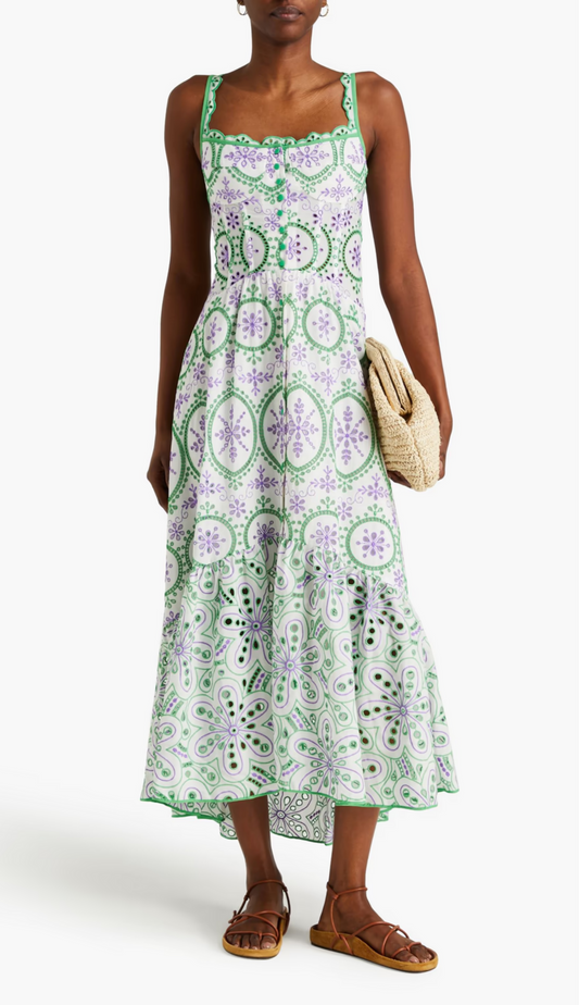 Danica Eyelet Green Midi Dress