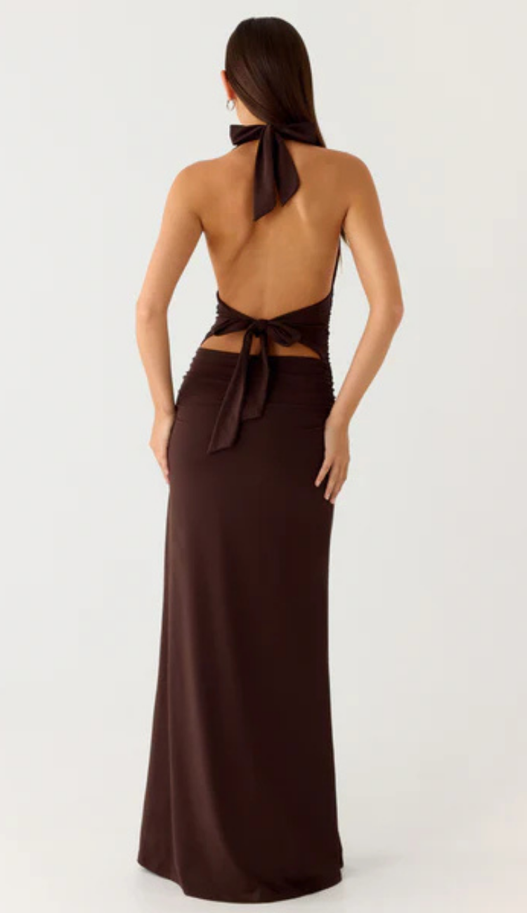 Astoria Brown Halter Maxi Dress
