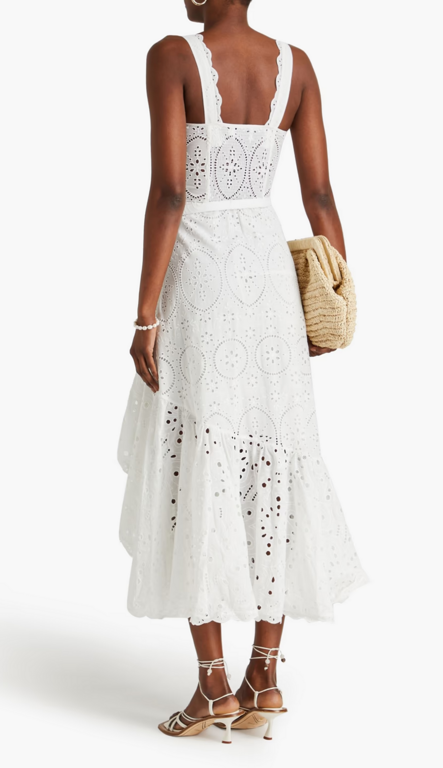 Elysia Eyelet White Asymmetrical Dress