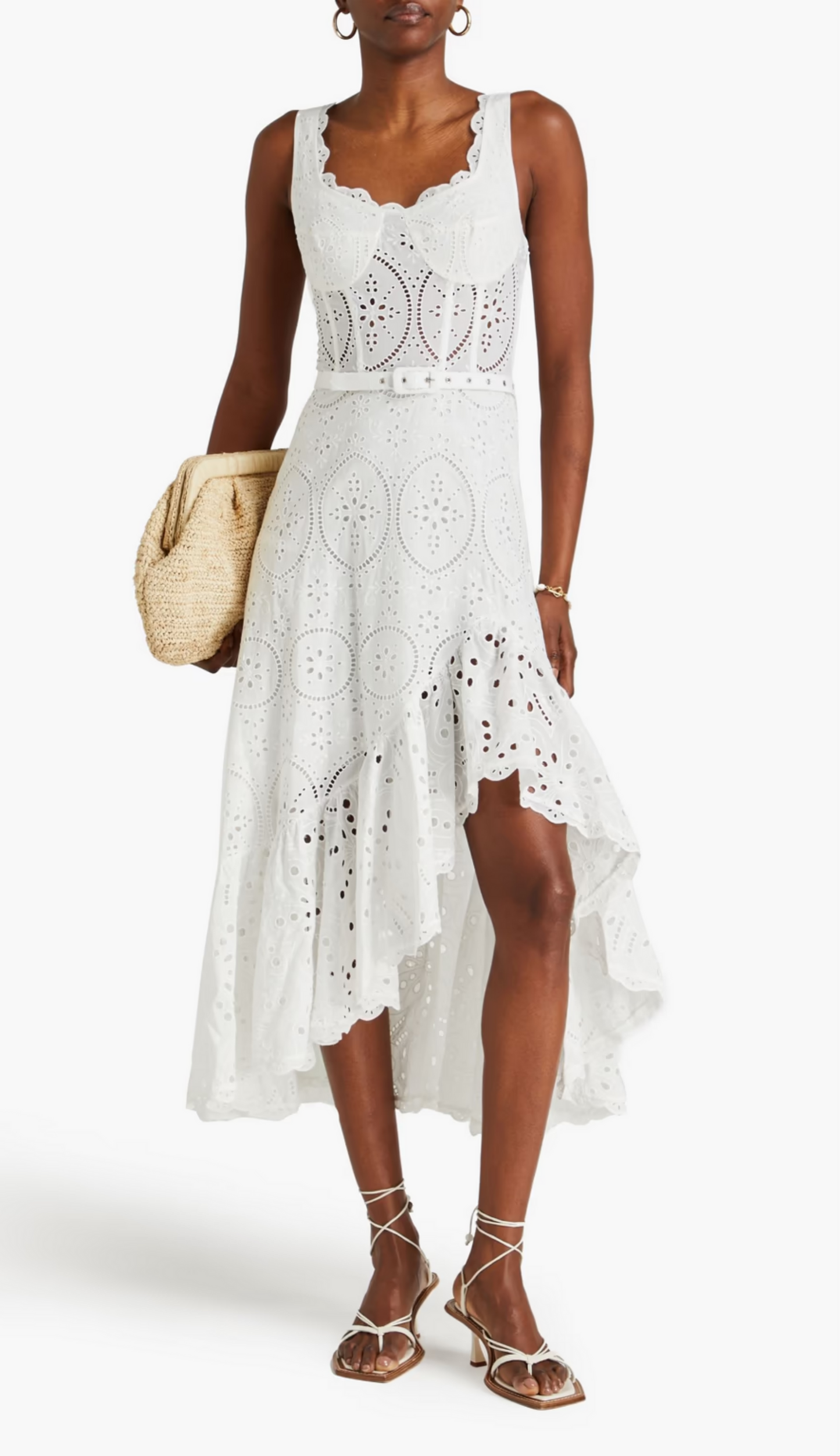 Elysia Eyelet White Asymmetrical Dress