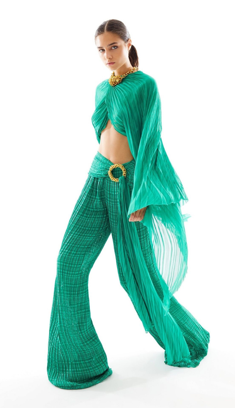 Melina Chiffon Palazzo Set – Emerald Green