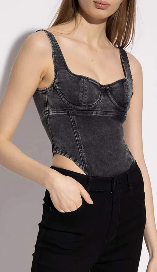 Naila Black Denim Bodysuit