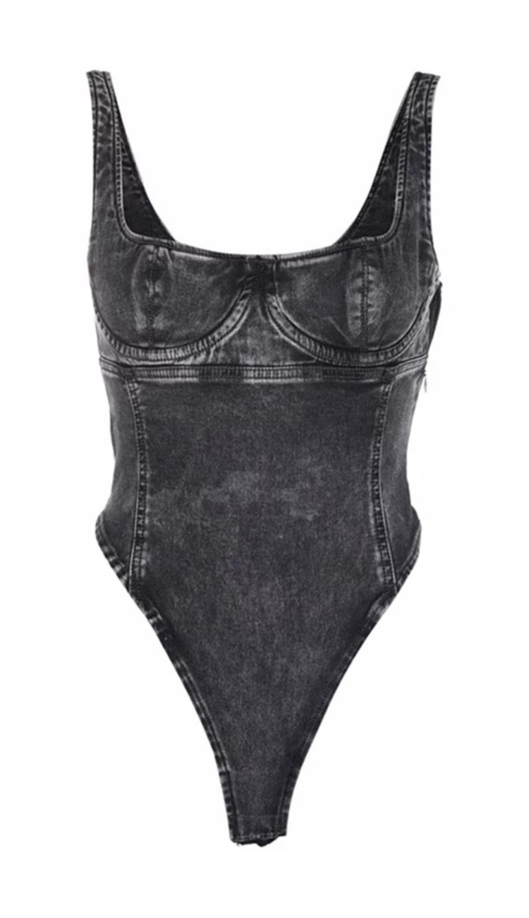 Naila Black Denim Bodysuit