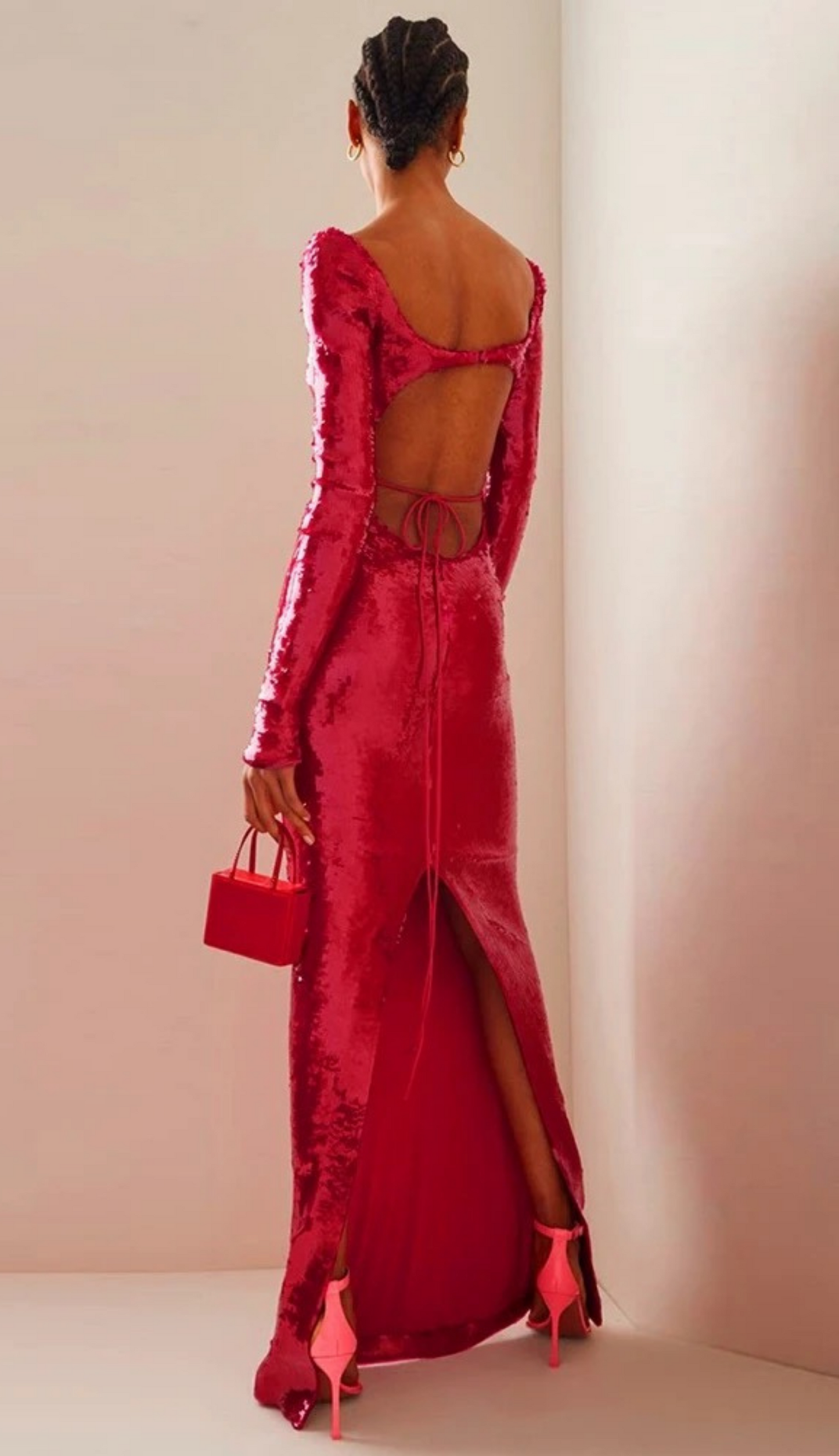 Edith Cut-out Red Sequin Gown