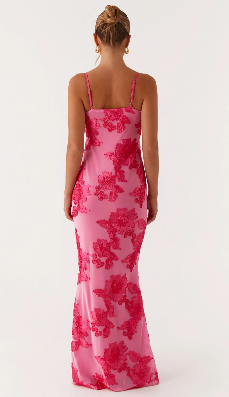 Meira Pink Mesh Maxi Dress