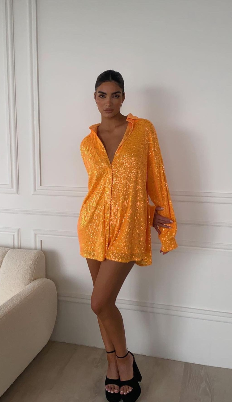 Mallorca Orange Sequin Shirt Dress