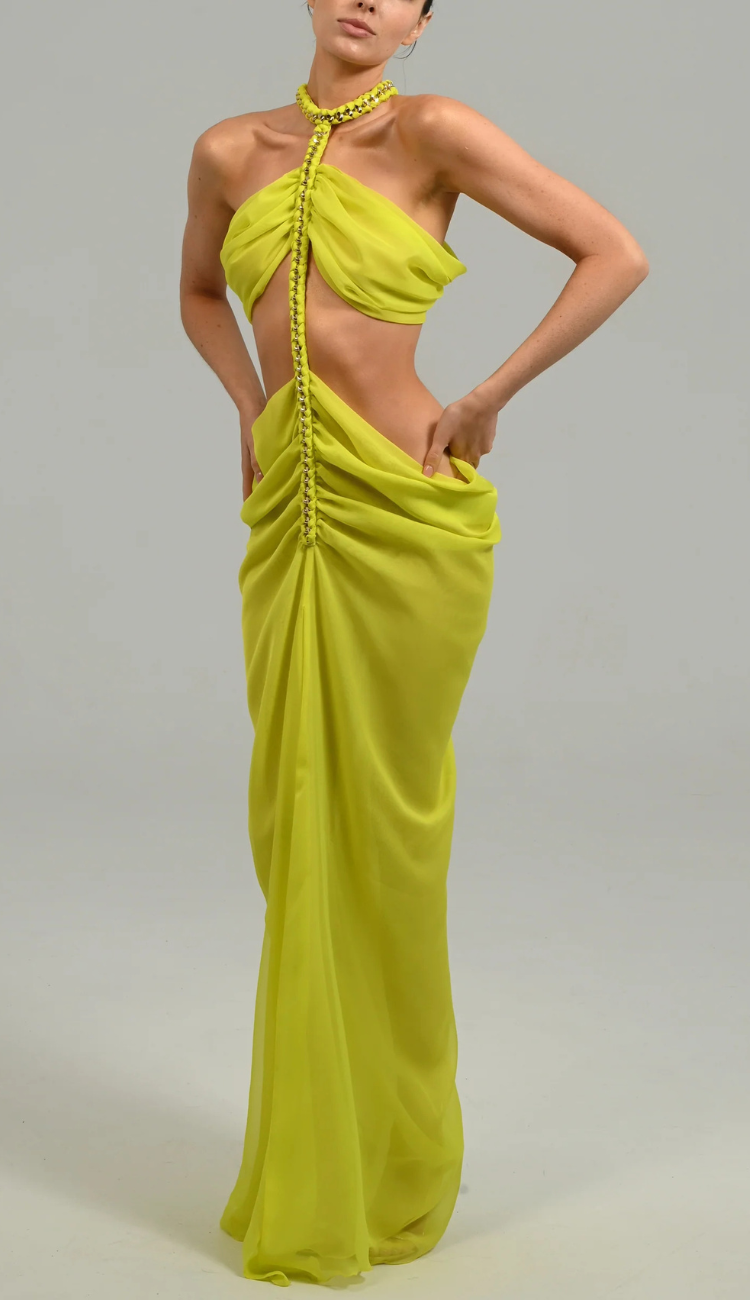 Shalom Lime Green Maxi Dress  Velar Official
