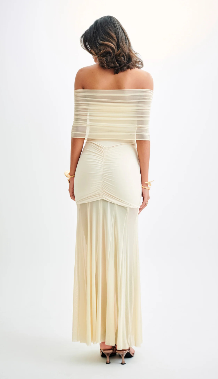 Cindy Beige Mesh Maxi Dress