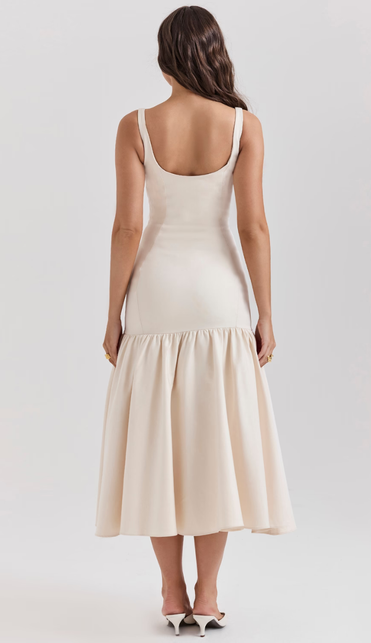 Zantina Cream Dropped Waist Midi Dress