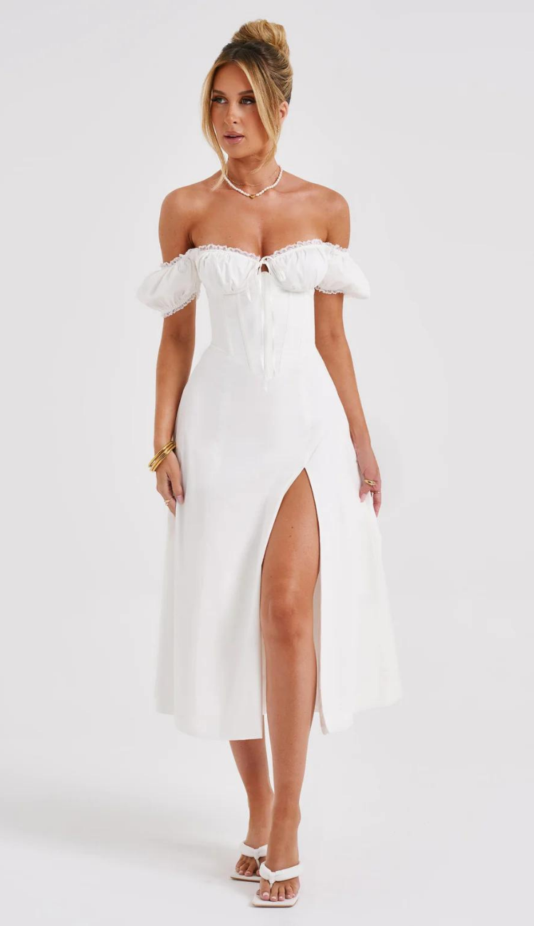 Lena White Midi Dress