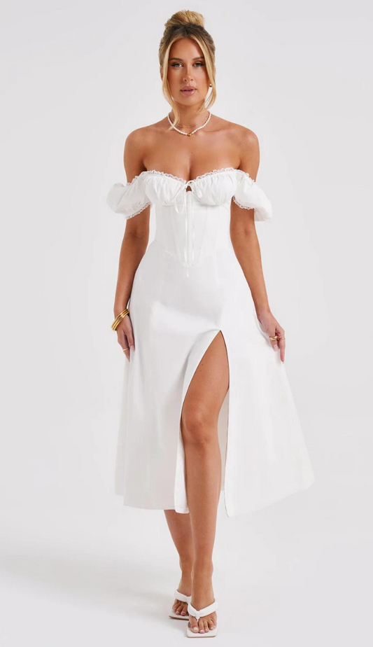 Lena White Midi Dress