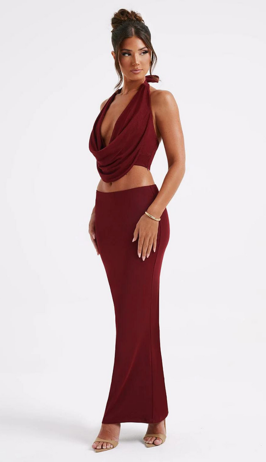 Alondra Burgundy Skirt Set