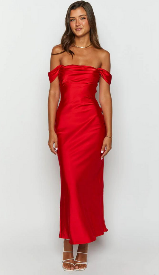 Kori Off Shoulder Red Maxi Dress