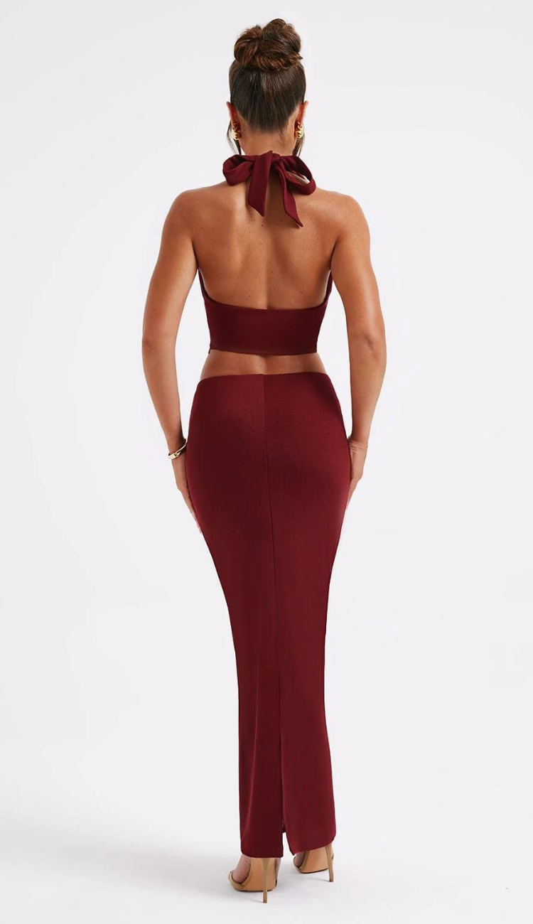 Alondra Burgundy Skirt Set