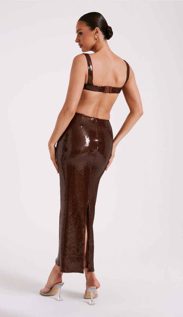 Kelly Sequin Brown Cut Out Maxi Dress