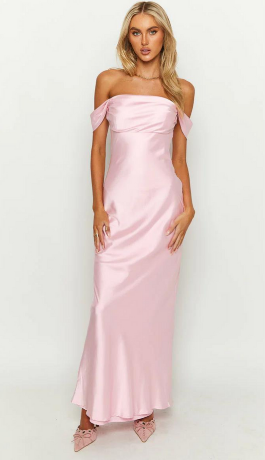 Kori Off Shoulder Pink Maxi Dress