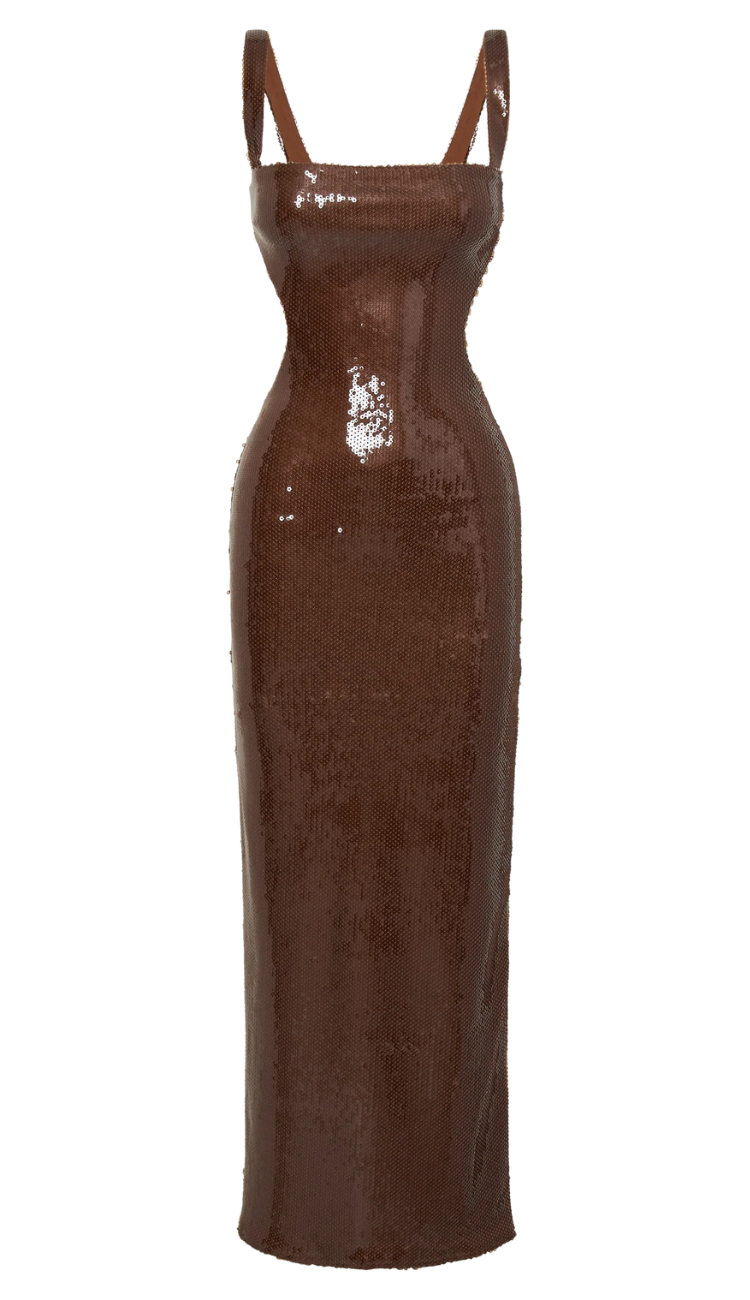 Kelly Sequin Brown Cut Out Maxi Dress