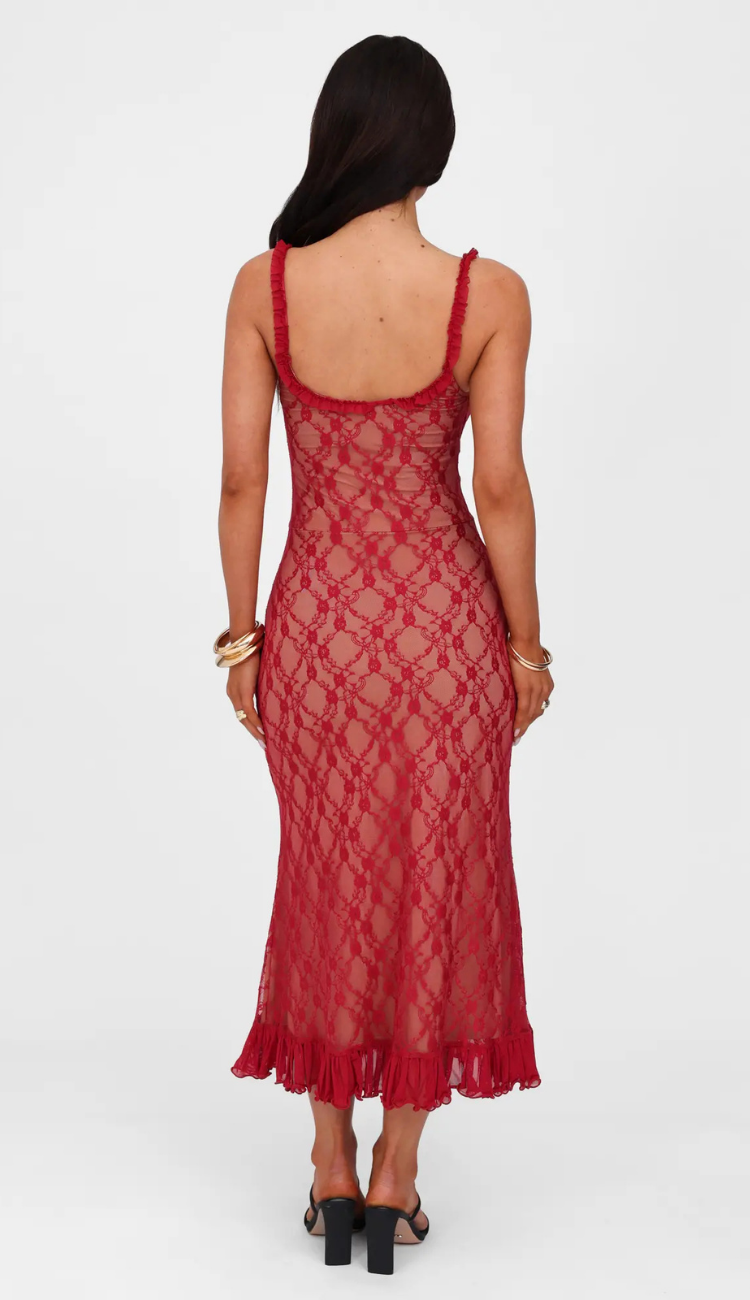 Raven Red Lace Midi Dress